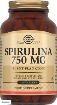 Солгар Спирулина, таблетки, 750 мг, №100