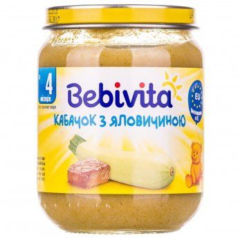 Пюре мясо-овощное детское BEBIVITA (Бебивита) Кабачок с говядиной с 4-х месяцев 125г