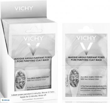 Маска для обличчя Vichy мінеральна, що очищує пори, 2 х 6 мл
