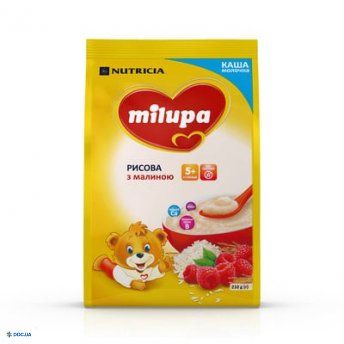 Молочная каша Milupa рисовая с малиной для детей с 5 месяцев, 210 г