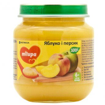 Пюре фруктовое Milupa Яблоко и персик для детей с 6 месяцев, 125 г