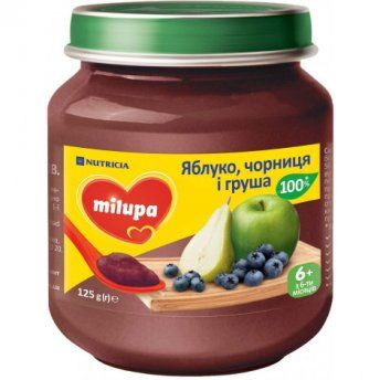 Пюре фруктовое Milupa Яблоко, черника и груша для детей с 6 месяцев, 125 г