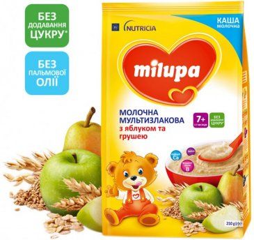 Молочная каша Milupa мультизлаковая с сухариками и грушей с 10 месяцев, 210 г