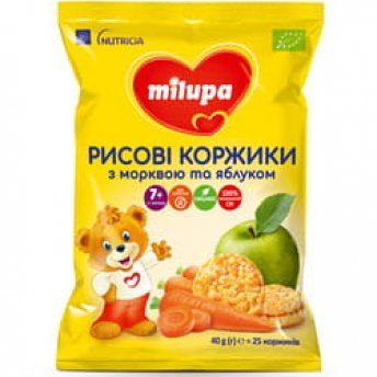 Рисові коржики Milupa з морквою та яблуком від 7 місяців, 40 г (25 штук)
