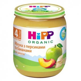 HIPP Пюре фруктовое Бананы и персики в яблочном пюре 125г