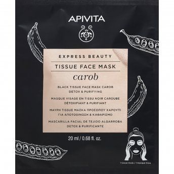 Маска тканинна для обличчя Apivita Express Beauty Детокс та очищення з насінням ріжкового дерева чорна, 20 мл