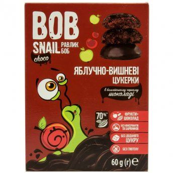Цукерки дитячі натуральні Bob Snail (Боб Снеіл) Равлик Боб яблучно-вишневі в бельгійському чорному шоколаді 60г